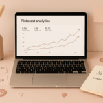 A mockup of a laptop showing digital product sales and pinterest marketing strategies
