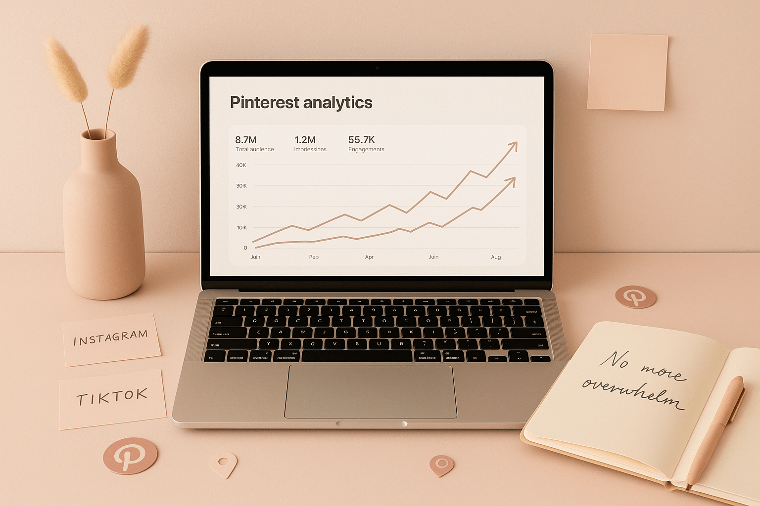 A mockup of a laptop showing digital product sales and pinterest marketing strategies